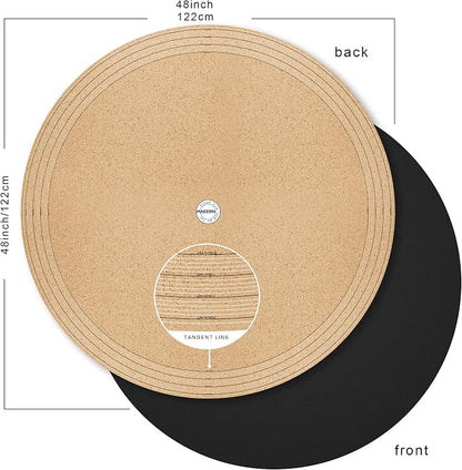 MAIDERN 48 Inch Round Cork & Leather Table Pad Protector, Cuttable Size (42-48 Inch), Trimmable Dining Table Mat, Heat Resistant/Non-Slip Table Cover for Kitchen, Office, or Restauran (Black)