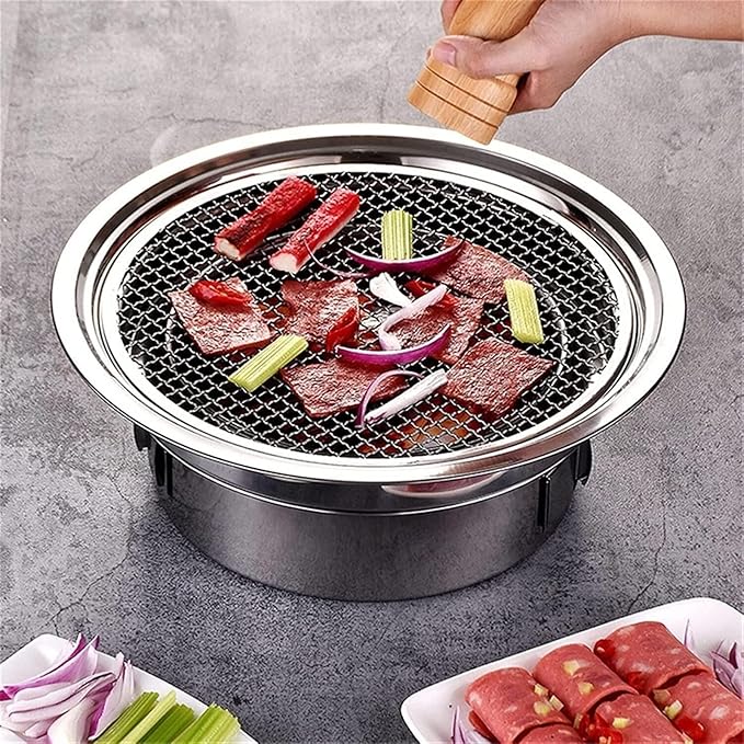 Foldable and Portable Outdoor Charcoal Grills Stainless Steel Barbecue Grill Round Portable For Camping Heat Resistant(40cm)