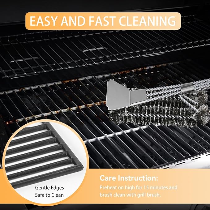 17inch Grill Grates for Nexgrill 4 Burner 720-0830H 720-0670A 720-0783E 720-0958A 5 Burner 720-0888N, Cast Iron Cooking Grids for Kenmore 415.16106210 ,Charbroil 4 Burner 463241113 463449914 ,2 Pack
