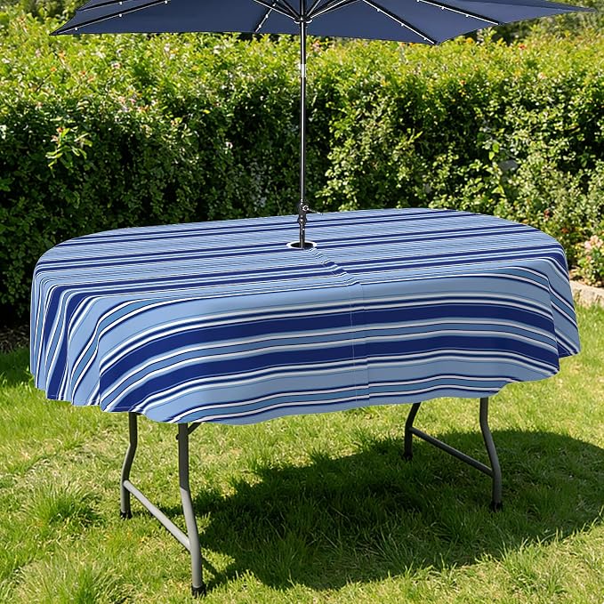 Outdoor Tablecloth with Umbrella Hole Elegant Zipper Patio Table Cloth for Outdoor Patio Garden Yard Decor