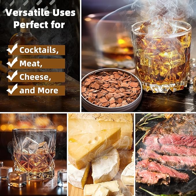 18Pcs Wood Chips for Smoker, Natural Cocktail Smoker Chips Kit-Apple, Pecan, Cherry, Oak, Pear, Peach for Whiskey Lover, Bourbon, Men, Dad, Husband, Home Bar, Drinks, Smoker Accessory