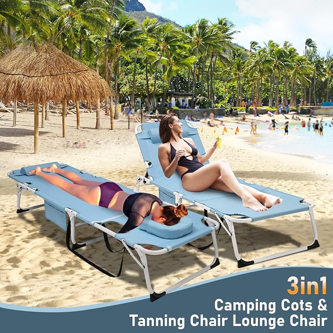 LILYPELLE Folding Chaise Lounge Chair with Pad, Patio Sun Tanning Chair | 5-Position Outdoor Chaise Lounger,Portable Beach Lounge Chair for Outdoor Sunbathing Patio Pool Lawn Deck Poolside