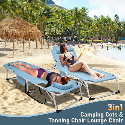 LILYPELLE Folding Chaise Lounge Chair with Pad, Patio Sun Tanning Chair | 5-Position Outdoor Chaise Lounger,Portable Beach Lounge Chair for Outdoor Sunbathing Patio Pool Lawn Deck Poolside