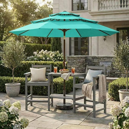 Kingdura 9ft 3-Tier Patio Umbrella, Outdoor Table Umbrella with Easy Crank & Tilt, 8 Reinforced Ribs, UV Protection for Deck, Pool, Market, Backyard (Tiffany blue)