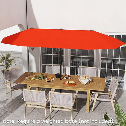 Tangkula 13 FT Large Patio Umbrella, Outdoor Double-Sided Table Market Umbrella w/Crank Handle, 12 Heavy-Duty Ribs, Sun-Protective Rectangular Twin Parasol for Garden Deck Lawn Poolside (Orange)