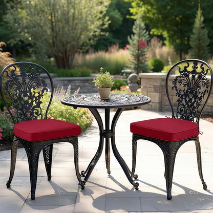 Outdoor Chair Cushions Set of 2: Waterproof & Fade Resistant Patio Furniture Cushions - 18.5 x 16 x 2 Inch Non Slip Round Corner Seat Cushion Pads with Removable Cover for Garden Yard Lawn, Burgundy