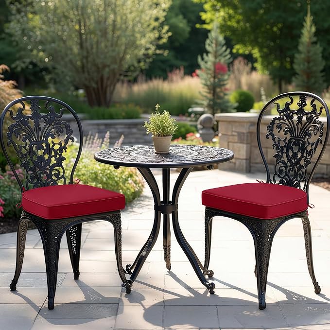 Outdoor Chair Cushions Set of 2: Waterproof & Fade Resistant Patio Furniture Cushions - 19 x 19 x 2 Inch Non Slip Round Corner Seat Cushion Pads with Removable Cover for Garden Yard Lawn, Burgundy
