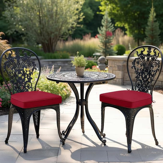 Outdoor Chair Cushions Set of 2: Waterproof & Fade Resistant Patio Furniture Cushions - 19 x 19 x 2 Inch Non Slip Round Corner Seat Cushion Pads with Removable Cover for Garden Yard Lawn, Burgundy