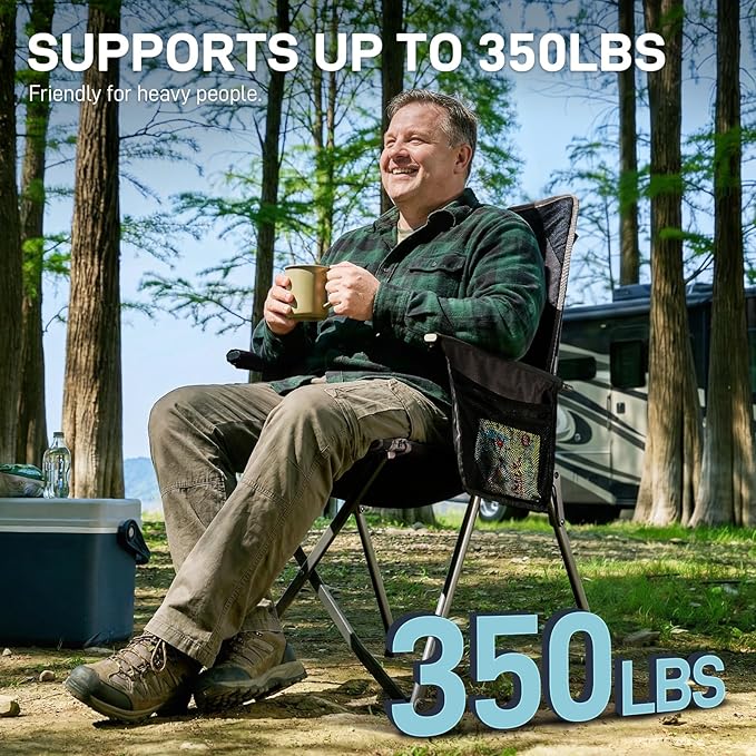 EVER ADVANCED Reclining Camping Chairs for Adult Lightweight, Folding Recliner Chair with Adjustable Back, 4-Level Lounge Chairs, Portable Lawn Chairs for Patio Balcony, Supports 350lbs Black