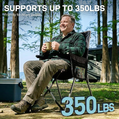 EVER ADVANCED Reclining Camping Chairs for Adult Lightweight, Folding Recliner Chair with Adjustable Back, 4-Level Lounge Chairs, Portable Lawn Chairs for Patio Balcony, Supports 350lbs Black