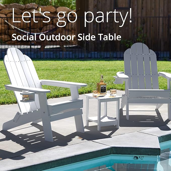 LUE BONA Outdoor Side Table, 2-Tier HDPS Small Patio Table, White | 2-Tier Shelf for Extra Storage, Small End Table for Pool, Porch, Balcony, Weather Resistant HDPS, Easy Clean