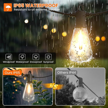 Kawaya 200FT LED Outdoor String Lights, Dimmable Waterproof Shatterproof Vintage Patio Lights with 100+4 Bulbs, Commercial Grade for Backyard, Garden, Bistro, Cafe & Party