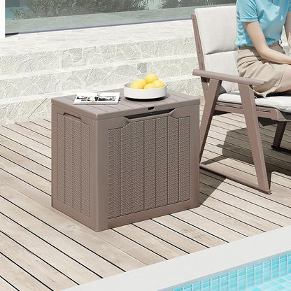 Giantex 25 Gallon Outdoor Storage Box, Patio Deck Box with Lockable Lid, Wicker-woven Texture, Waterproof Storage Bench for Pool Accessories, Garden Tools, Package Delivery, Patio Furniture (Brown)