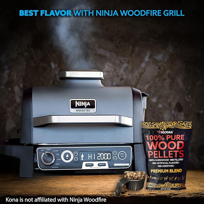 Kona All-Purpose Wood Pellets Variety Pack, Intended for Ninja Woodfire Outdoor Grill, Hickory, Oak, Premium Blend & Sweetwood Blend, 4, 2 lb Resealable Bags