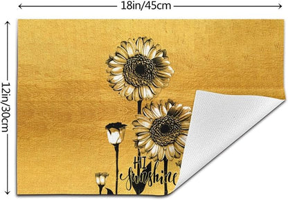 Sunflower Placemats Set of 4, Summer Table Mats for Dining Table | Heat Resistant Washable Linen Gold Place Mats for Kitchen Party Home Farmhouse Decor 12x18 Inch