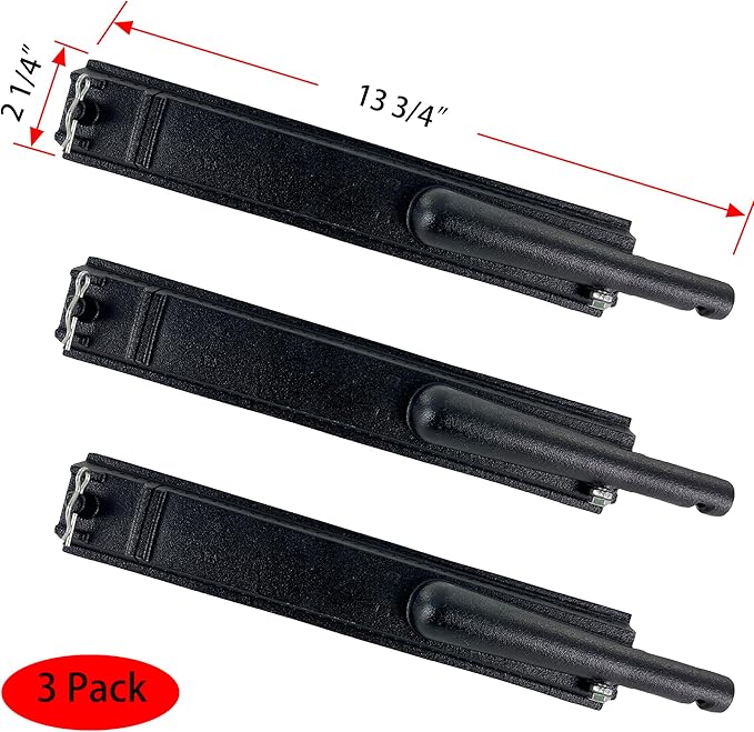 Parts DB106 (3-pack) 13 3/4” Cast Iron Burner Replacement for Charbroil, Centro, Front Avenue, Costco Kirkland, Thermos Gas Grills, for Charbroil 463240804, 463247004, 463261406 models