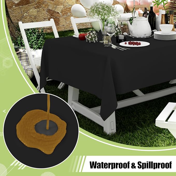 Smiry Disposable Table Cloth - 6 Pack, 54 x 54 Inch Waterproof Rectangle Tablecloths for Parties, Decorative Plastic Table Cover, Leakproof & Sturdy, Black