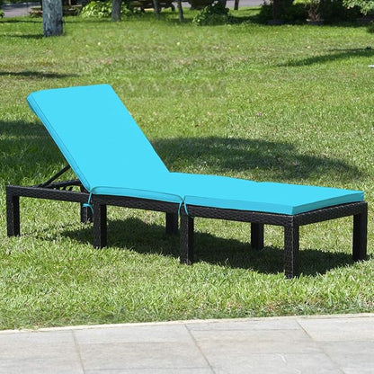 Tangkula Patio Wicker Lounge Chair, Outdoor Rattan Adjustable Reclining Backrest Lounger Chairs, Modern Outside Rattan Chaise with Seating and Back Cushion (1, Turquoise)