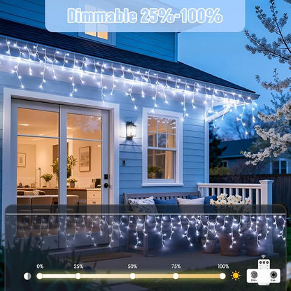JMEXSUSS 38.8ft 400 LED White Icicle Lights for Outside | Connectable Christmas Icicle Lights Outdoor Indoor Plug in, String Lights for House Patio Party Room Eave Decorations