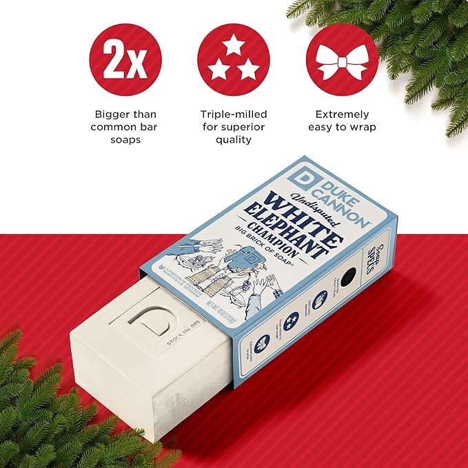 Duke Cannon Supply Co. White Elephant Bar Soap - 10oz Large Soap Brick with Citrus Musk Scent - Holiday Gag Gift, Funny White Elephant Gift Idea