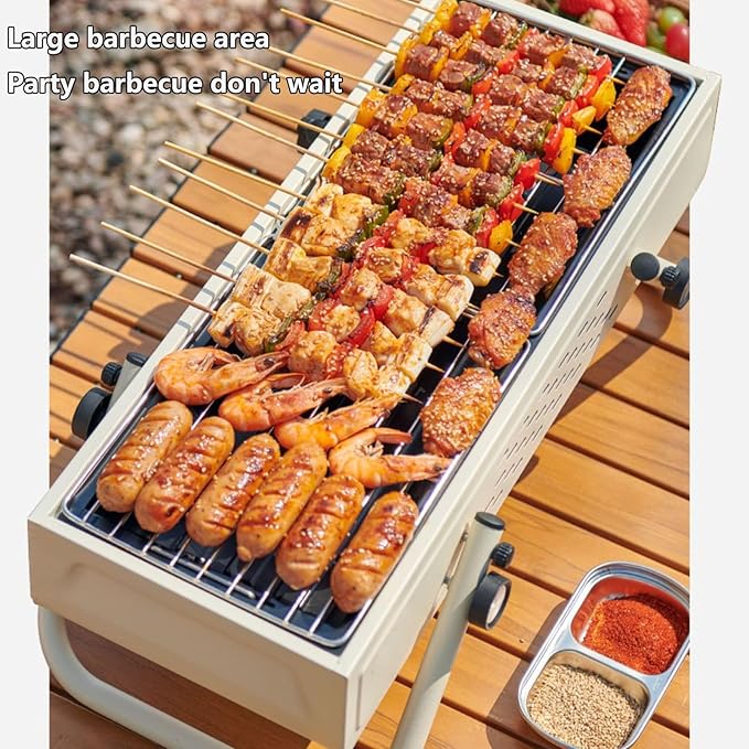 Portable Charcoal BBQ Grill Outdoor Cooking Barbecue Grill Large Number of Vents System with Height Adjustable Cooking Grate Suitable for Camping, Outdoor Cooking, Patio, Garden(White with storage bag