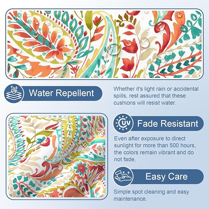 LVTXIII Outdoor Chaise Lounge Cushion 72x21x3 Inch, Water-Repellent Patio Seat Cushion with Ties & Hidden Zipper, Thick Foam Pad for Lawn Chair, Poolside, Patio Furniture, Pretty Paisley