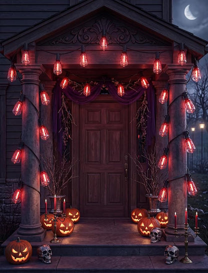 25Ft Halloween LED String Lights Outdoor with 25 ST38 Red Blood Drop Lights, Connectable Halloween Patio Lights for Indoor Outdoor Backyard Garden Halloween Christmas Party Decor