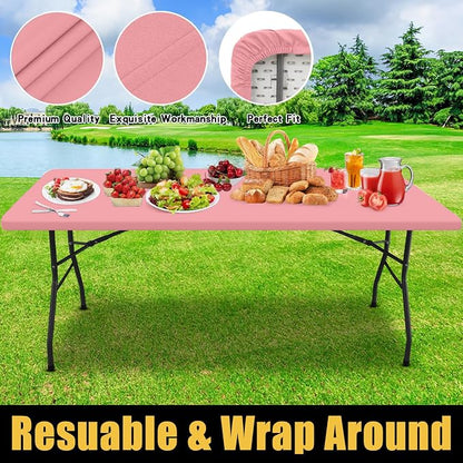 Smiry Rectangle Picnic Table Cloth, Waterproof Elastic Fitted Tablecloths for 4 Foot Tables, Washable Polyester Table Cover for Camping, Indoor and Outdoor (Dusty Pink, 30"x48")