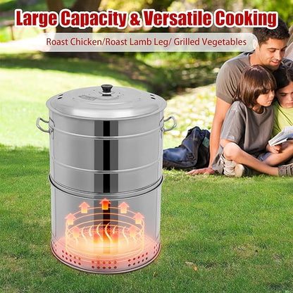 LARIDE Charcoal Grills Stainless Steel Ultra-Portable Smoker Grill for Outdoors, Camping and Home BBQ 16.14” Diameter, 360° Rotating Hanging BBQ with 50 Skewers barril para asar carne
