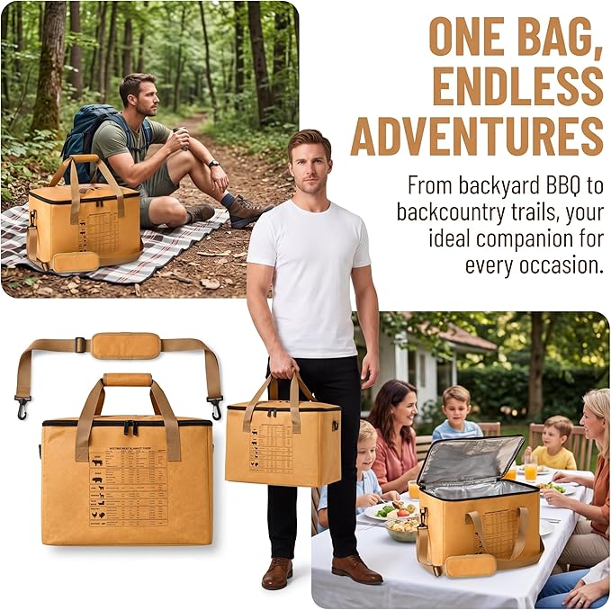 BBQ Blanket for Resting Meat,Reusable BBQ Resting Bag for Meat, Includes Resting Time Guide, Leak-Proof Oxford Cloth with Thick Insulation, Yellow 3D Bag