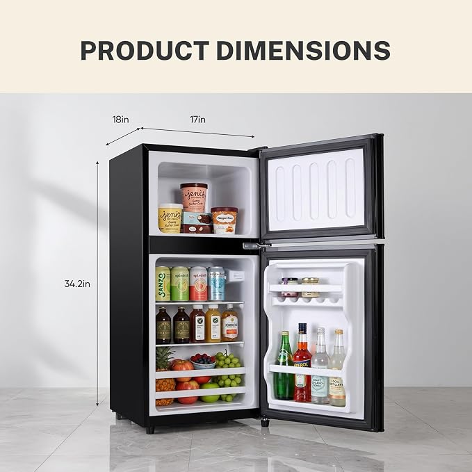 3.2 Cu.Ft Mini Fridge with Freezer, 2 Door Small Refrigerator with Adjustable Thermostat Energy-efficient Low Noise, Compact Fridge for Bedroom, Office, Dorm, Matte Black