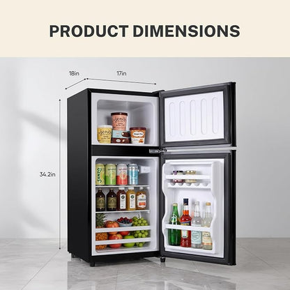 3.2 Cu.Ft Mini Fridge with Freezer, 2 Door Small Refrigerator with Adjustable Thermostat Energy-efficient Low Noise, Compact Fridge for Bedroom, Office, Dorm, Matte Black