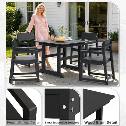 Shintenchi 5 Pieces Outdoor Dining Set,HDPE Outdoor Table and Chairs Set for 4,All Weather Patio Furniture Sets,Modern Wooden Textured Dining Sets for Backyard,Garden,Black
