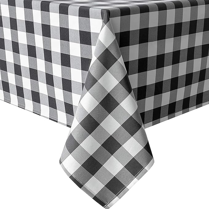 Waterproof Gingham Tablecloth, Checkered Fabric Table Cover for Kitchen Dining, Black & White Plaid Table Cloth, Rectangle Table Cloth for Indoor Outdoor Use, W60 x L102 in