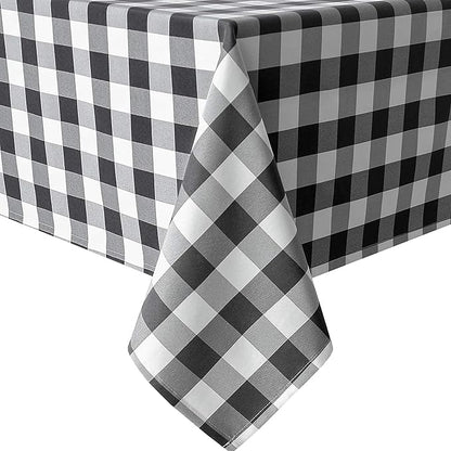 Waterproof Gingham Tablecloth, Checkered Fabric Table Cover for Kitchen Dining, Black & White Plaid Table Cloth, Rectangle Table Cloth for Indoor Outdoor Use, W60 x L102 in