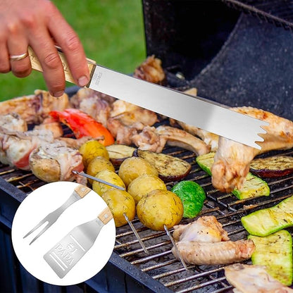 Haooryx Father BBQ Grill Tool Accessories Set - 3Pcs Best Papa Ever Stainless Steel Grilling Tong Fork Spatula Top Chef Dad Birthday Present Father Outdoor Housewarming Camping Holiday Party Supply