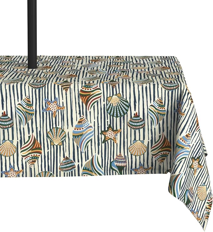 LVTXIII Rectangle Outdoor Tablecloth with Umbrella Hole and Zipper, Water-Repellent 60 x 84 Inch Patio Table Cover for Picnic, Garden, Backyard Dining, Cabana Shells