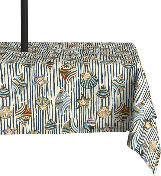 LVTXIII Rectangle Outdoor Tablecloth with Umbrella Hole and Zipper, Water-Repellent 60 x 84 Inch Patio Table Cover for Picnic, Garden, Backyard Dining, Cabana Shells