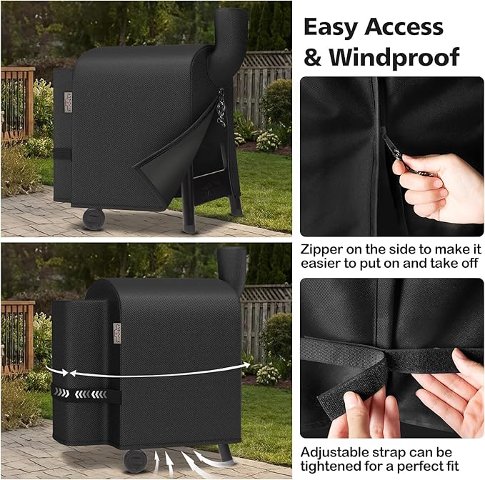 Pellet Grill Cover for Traeger Pro 22/575 Series,1000D Heavy Duty Rip-Proof Material Smoker Cover,Waterproof UV and Fade Resistant Grill Cover with Straps & Zippers for Traeger Lil'Tex Elite,Eastwood