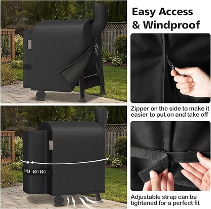 Pellet Grill Cover for Traeger Pro 22/575 Series,1000D Heavy Duty Rip-Proof Material Smoker Cover,Waterproof UV and Fade Resistant Grill Cover with Straps & Zippers for Traeger Lil'Tex Elite,Eastwood