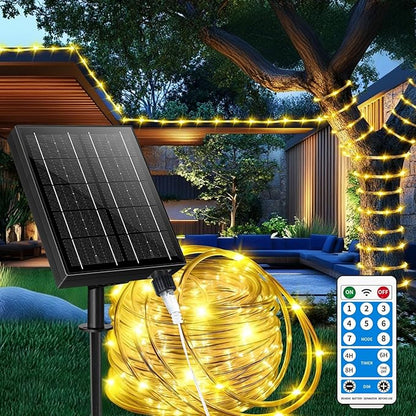 LairtPOW Larger Tube Solar Rope Lights with Remote,98FT 300LEDs Outdoor Solar Strip Lights,IP67 Waterproof USB Charging Solar String Lights, Timing & 8 Modes Fairy Light for Garden Tree (Warm White)