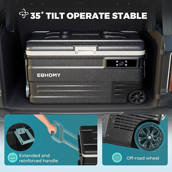 EUHOMY 12 Volt Car Refrigerator, 80 Quart(75L) Electric Cooler 0℉~68℉, Car fridge 12/24V DC & 110-240V AC Portable Refrigerator with Wheels, 12V Fridge for Camping, Trip, Truck, Home, Boating