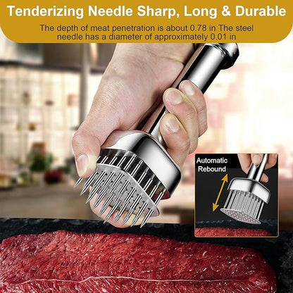 Meat Tenderizer Tool, 304 Stainless Steel, with 28 Needles & Retractable Safety Guard, Square Head Covers More Surface for Beef Steak Chicken Turkey, Dishwasher Safe