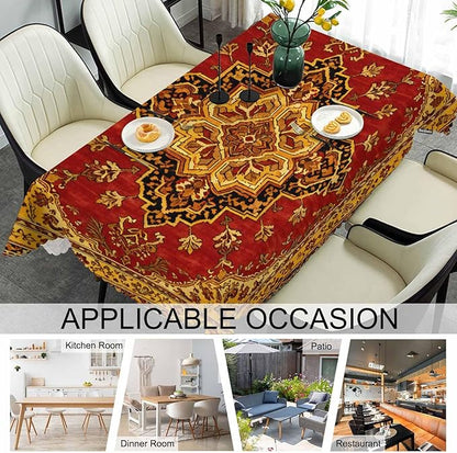 Rug Dinner Tablecloth Table Cover, Geometric Bohemian Style Carpet Rug 52x70 Inch Table Cloth Dust-Proof Table Cover Protector for Home Restaurant Picnic Camping BBQ Coffee, Red