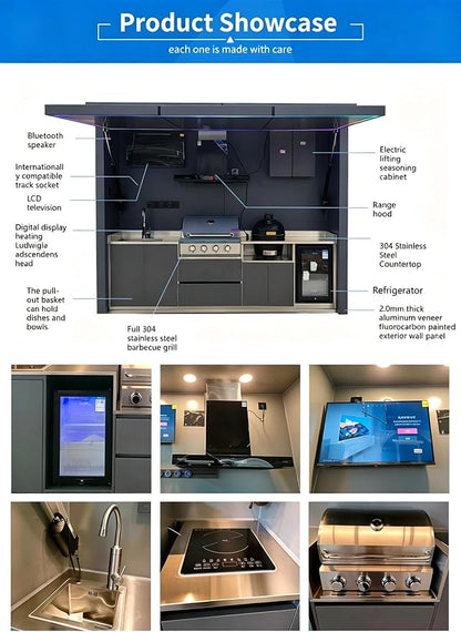 Modular Outdoor Kitchen Pod, Prefab Outdoor Kitchen Kits with Roof Sink Burners Storage Cabinet, Outdoor Backyard BBQ Cooking Station Island