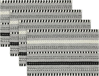 Artoid Mode Black Farmhouse Woven Braided Stripe Placemats Set of 4,12x18 Inch Seasonal Holiday Table Mats Party Kitchen Dining Decoration