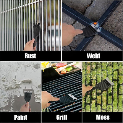 Wire Brush with Scraper for Paint Removal Rust Cleaning 2-Pack Versatile Stainless Steel Bristle Brush for Cleaning Grill Stains Welds Moss and More