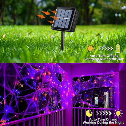 YEGUO 2 Pack Orange and Purple Solar Halloween Lights, Each 33ft 100 LED Solar String Lights Outdoor Waterproof, 8 Modes Solar Christmas Lights Outdoor for Bedroom Patio Garden Halloween Party Decor