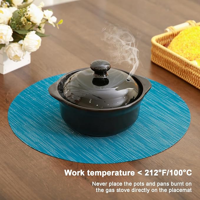 Round Placemats Set of 8 Heat Resistant Vinyl Placemats 15 inch Washable Non-Slip Table Mats Woven Place Mats for Dining Table (Blue, Set of 8)