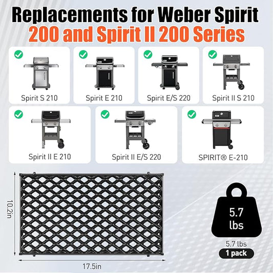 17.5" Dual Sided Diamond Sear Grill Grates for Weber Spirit 200 Series, Spirit E210 E220 S210 S215, Porcelain-Enameled Cast Iron Replacement Grate for Weber GS4 Spirit II E-210 E220, 1 Pack